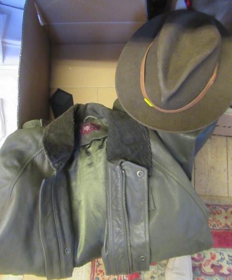 GENTS LEATHER JACKET  HAT AND TIE Image