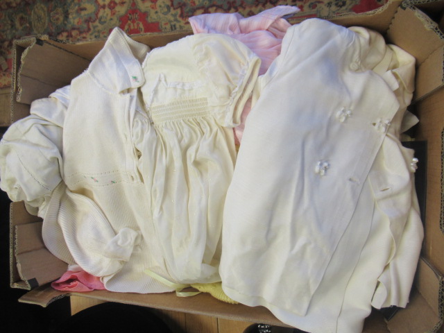 BOX OF CHILDRENS CLOTHING INCLUDING TREVESSA COAT WITH POODLE BUTTONS Image