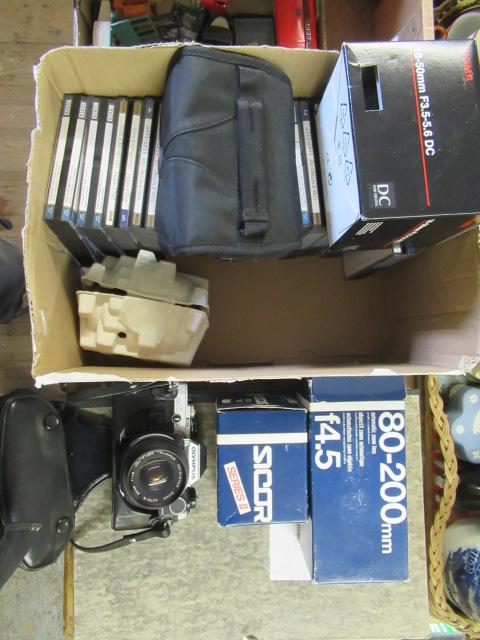 BOX OF CDS  LENSES AND OLYMPUS CAMERA Image