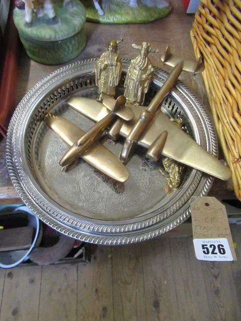 TWO EPNS TRAYS AND BRASS ITEMS Image