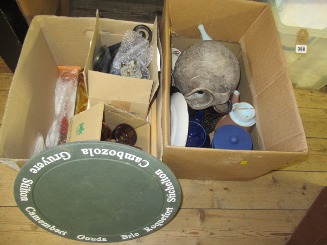 TWO BOXES OF MISCELLANEOUS CERAMICS AND GLASS Image