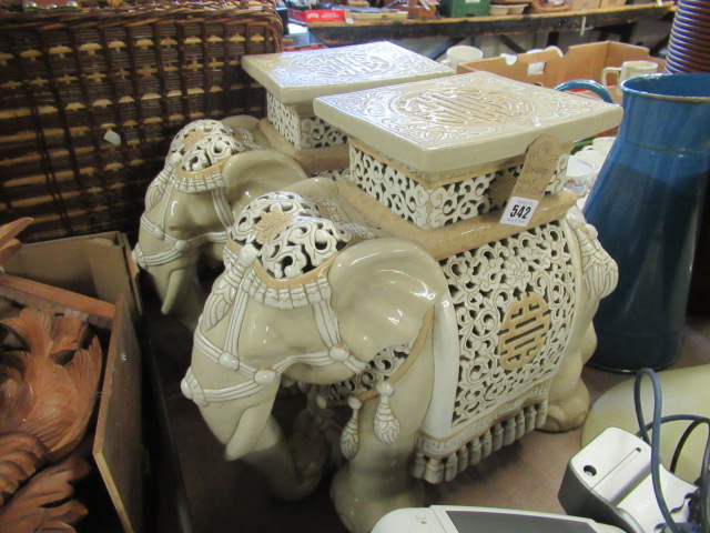 TWO POTTERY ELEPHANT PLANT STANDS Image