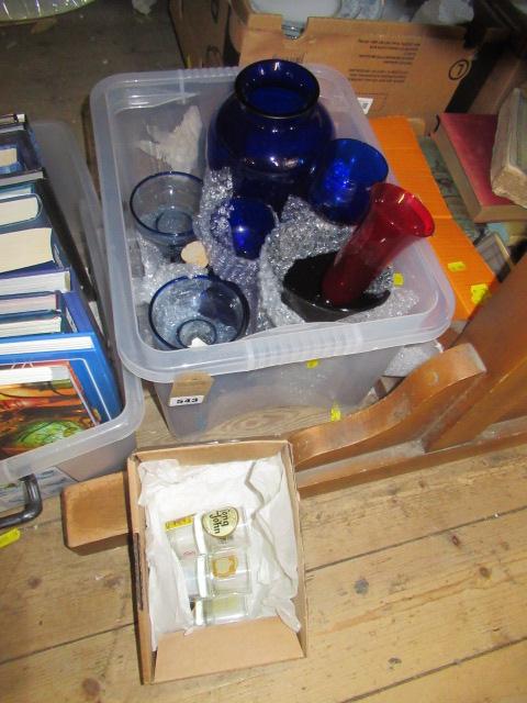 BOX OF COLOURED GLASS ETC Image