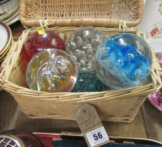 BASKET OF ELEVEN GLASS PAPERWEIGHTS Image