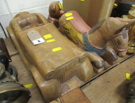 WOODEN CAR   A  ROCKING HORSE AND TEDDY Image