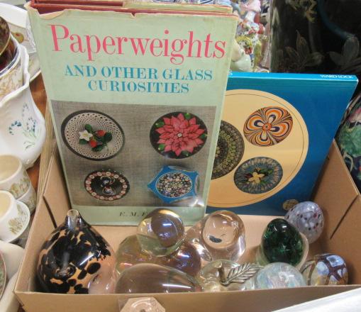 BOX OF PAPERWEIGHTS AND BOOKS Image