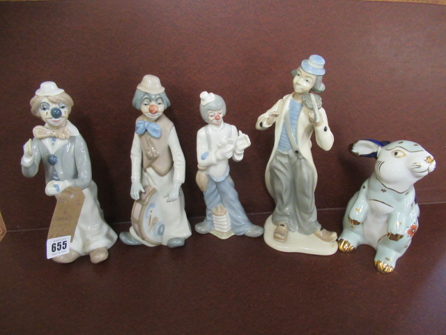 FOUR CERAMIC FIGURES AND A RABBIT Image