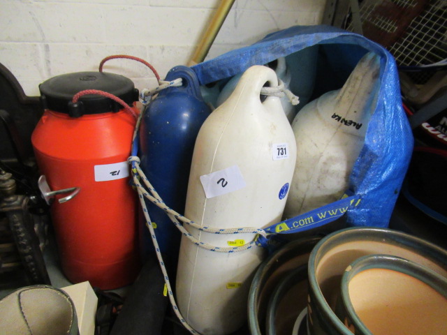 FENDERS  BOAT HOOK  SCREW TOP CONTAINER AND THREE TARPAULINS Image