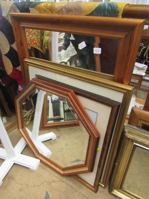 TWO PINE FRAMED MIRRORS AND TWO PRINTS Image