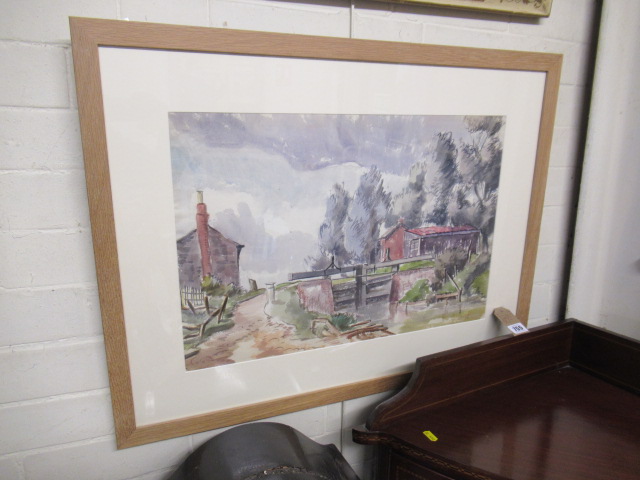 WATERCOLOUR OF A CANAL LOCK BY GJ GORE BOOTH Image