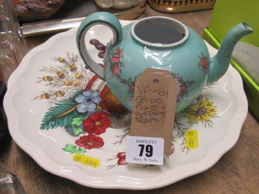 SPODE PLATE AND VINTAGE TEAPOT Image
