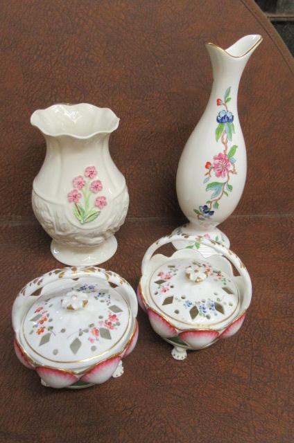 BELLEEK AND AYNSLEY VASES AND TWO OTHERS Image