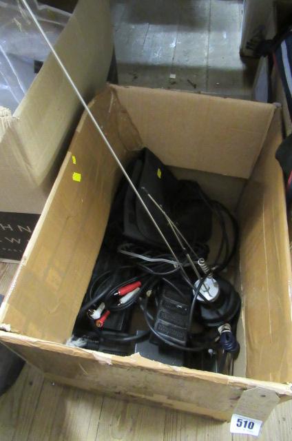 BOX OF VARIOUS AUDIO EQUIPMENT AND XBOX 360 CONTROLLER Image
