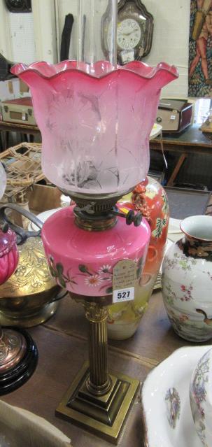 BRASS AND CRANBERRY OIL LAMP Image