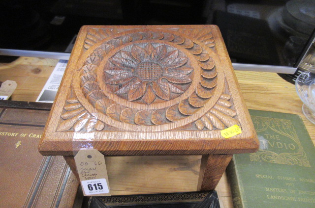 SMALL OAK CARVED STOOL Image