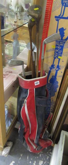 WOODEN SHAFTED GOLF CLUBS AND BAG Image