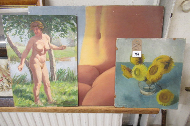 THREE UNFRAMED OILS ON BOARD Image