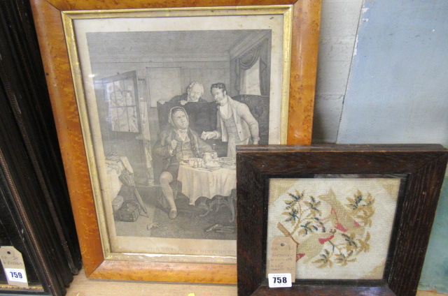 VICTORIAN WOOLWORK AND MAPLE FRAMED PRINT Image