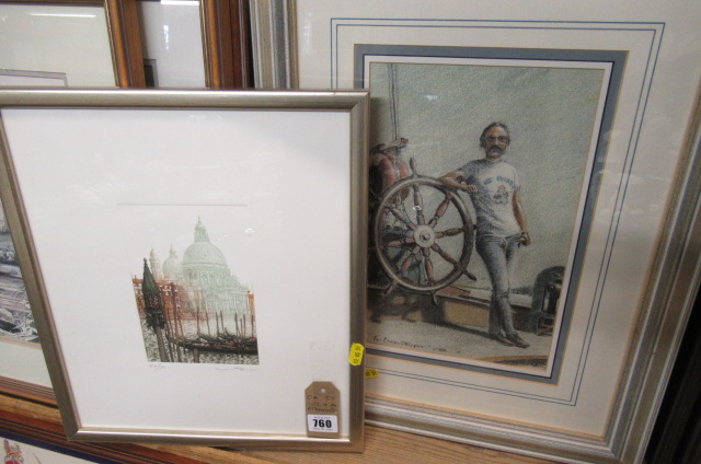 WATERCOLOUR AND AN ETCHING OF VENICE Image