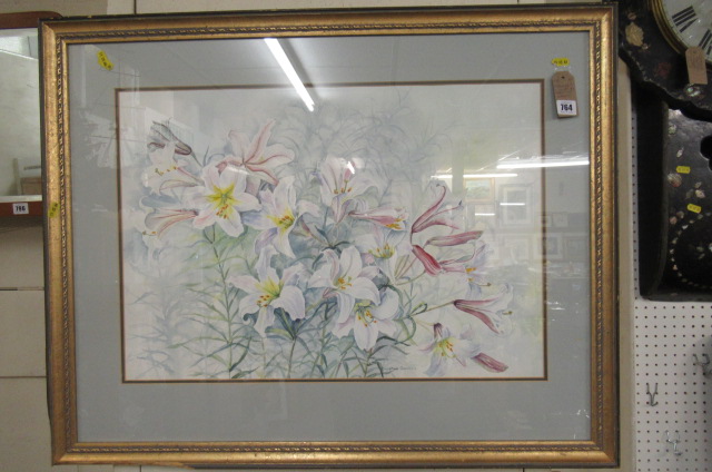 WATERCOLOUR OF LILIES BY C GANNON Image