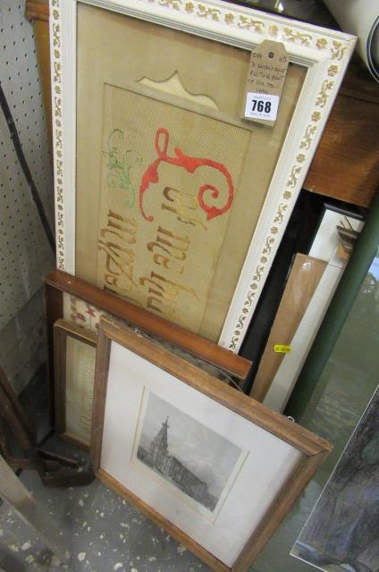 THREE NEEDLEPOINT PICTURES AND A PRINT OF HALIFAX TOWN HALL Image