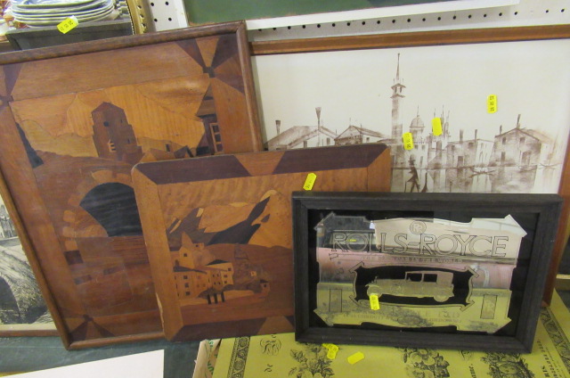 ROLLS ROYCE ADVERTISING MIRROR AND THREE PRINTS Image