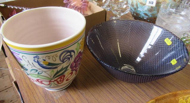 HAND PAINTED POOLE POTTERY VASE AND A COPENHAGEN GLASS BOWL Image