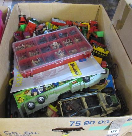 BOX OF DIECAST TOYS AND SOLDIERS ETC Image