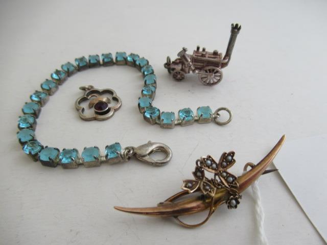 9CT GOLD BROOCH AND OTHER GEM SET JEWELLERY ETC Image