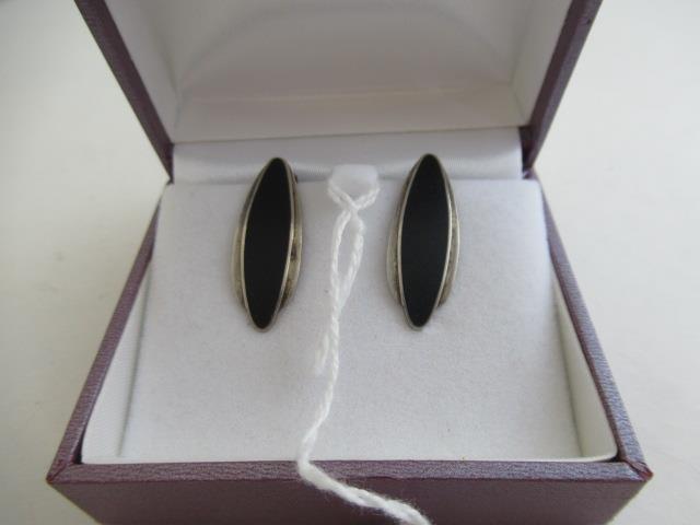 PAIR OF POUL WARMIND DANISH SILVER AND ENAMEL EAR CLIPS Image