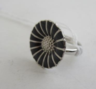 GEORG JENSEN SILVER AND BLACK ENAMEL DAISY RING Image