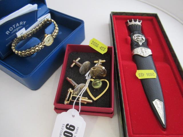 LADY'S ROTARY WRISTWATCH CUFFLINKS AND ORNAMENTAL DAGGER Image