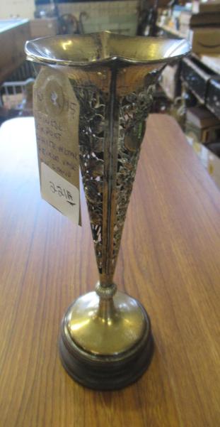 CHINESE EXPORT WHITE METAL PIERCED VASE ON STAND STAMPED WS Image