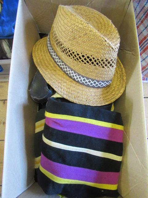 BOX AND BAG OF HATS AND CLOTHING Image