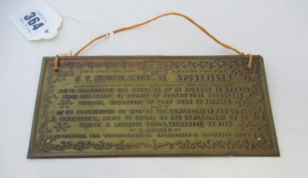 1906 DUTCH STAMPED BRASS RAILWAY SIGN Image
