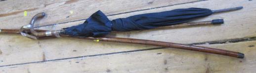 SILVER MOUNTED UMBRELLA WALKING STICK AND A SHEPHERDS CROOK Image