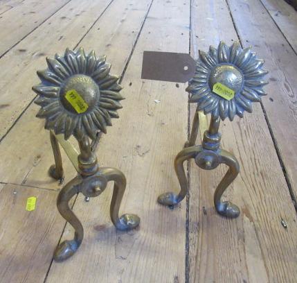 PAIR OF ARTS AND CRAFTS BRASS FIRE DOGS Image