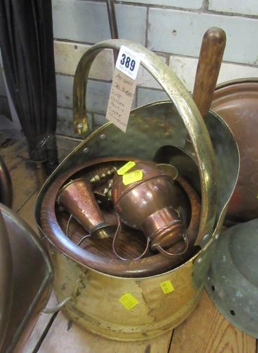 COAL BUCKET SCOOP WOODEN BOWL AND MINIATURE COPPER ETC Image