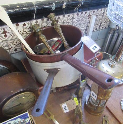 PAIR OF ART NOUVEAU STYLE CANDLESTICKS AND A LEATHER CASE ETC Image