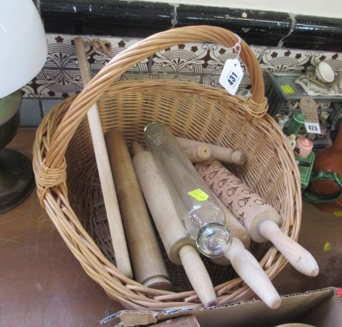 WICKER BASKET OF ROLLING PINS ETC Image