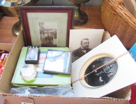 BOX OF ANTIQUE PHOTOGRAPHS AND PAPERWEIGHTS ETC Image