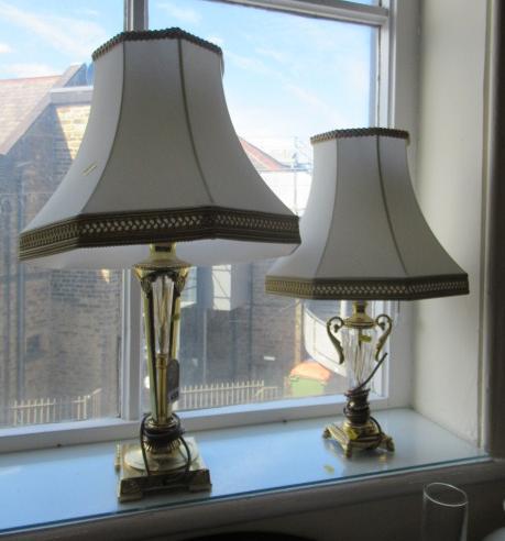 TWO BRASS AND GLASS TABLE LAMPS Image