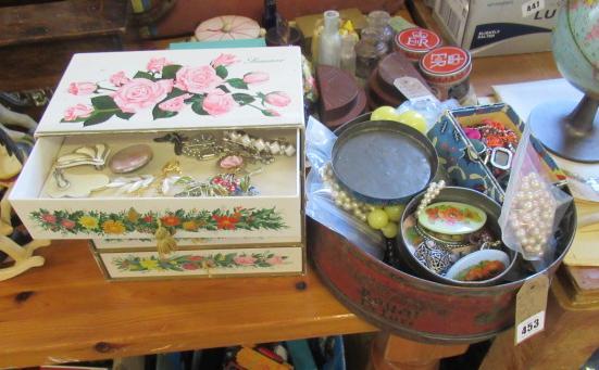 TIN AND A BOX OF COSTUME JEWELLERY Image