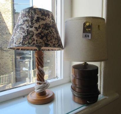 TWO WOODEN TABLE LAMPS Image
