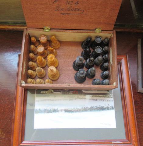 QUANTITY OF CHESS PIECES AND A FARM PRINT Image