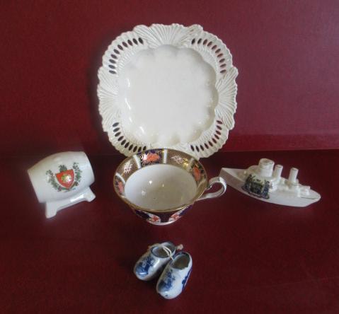 ROYAL CROWN DERBY TEACUP AND WWI GOSS WAR SHIP ETC Image