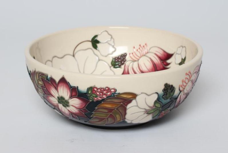 A MOORCROFT POTTERY BRAMBLE REVISITED PATTERN SMALL BOWL, 2016, of plain circular form designed by Image