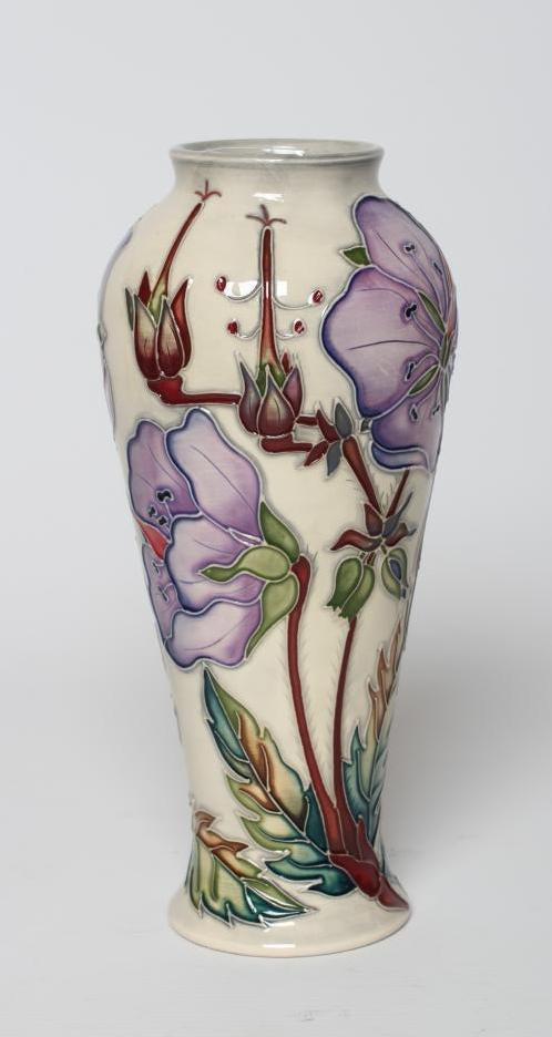 A MOORCROFT POTTERY MEADOW CRANESBILL PATTERN VASE, 2002, designed by Sian Leeper, impressed and Image