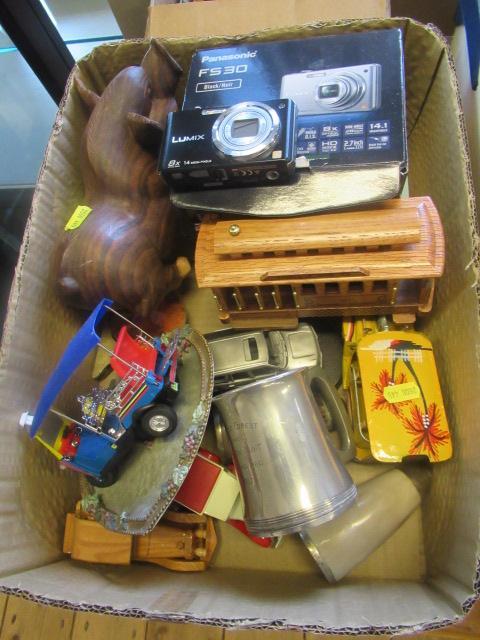 BOX OF MISCELLANEOUS ITEMS INCLUDING LUMIX CAMERA Image