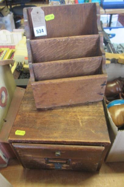 VINTAGE OAK LETTER RACK AND A FILING DRAWER Image